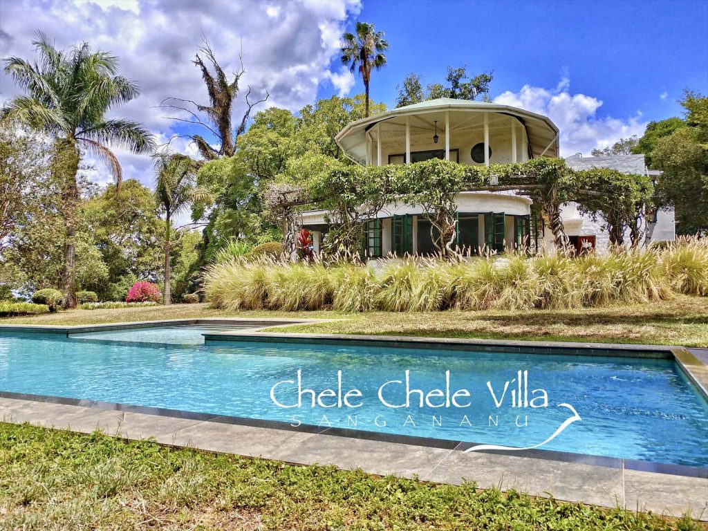 Chele Chele Villa Sangananu in Tanzania, with elegant swimming pool, surrounded with the beautiful lush gardens