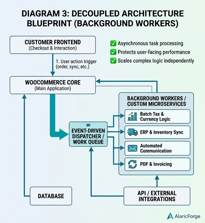 custom woocommerce plugin development diagram-3-decoupled-architecture